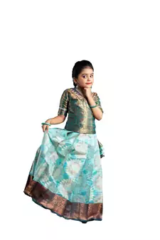 Shivangi Girls Sky Blue Copper Yentra Pattu Pavadai | Langa