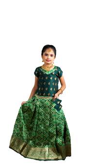 Shivangi Girls Green KGF Bandhini Pattu Pavadai | Langa