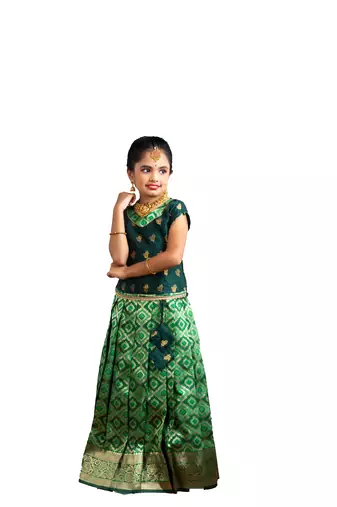 Shivangi Girls Green KGF Bandhini Pattu Pavadai | Langa