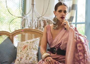  Latest Collection Kalki Koechlin Purple Tissue Silk Designer Indian Wear Saree With Blouse 3
