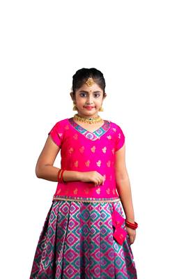 Shivangi Girls Pink KGF Bandhini Pattu Pavadai | Langa 1