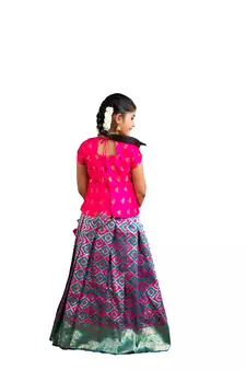 Shivangi Girls Pink KGF Bandhini Pattu Pavadai | Langa