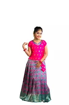 Shivangi Girls Pink KGF Bandhini Pattu Pavadai | Langa