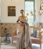  Latest Collection Kalki Koechlin Grey Tissue Silk Designer Indian Wear Saree With Blouse