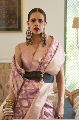  Latest Collection Kalki Koechlin Purple Tissue Silk Designer Indian Wear Saree With Blouse 4