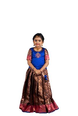 Shivangi Girls Brown Lilly Bud Pattu Pavadai | Langa 1