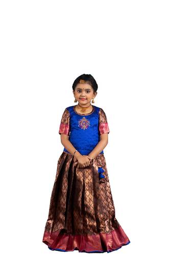 Shivangi Girls Brown Lilly Bud Pattu Pavadai | Langa