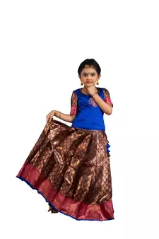Shivangi Girls Brown Lilly Bud Pattu Pavadai | Langa