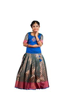 Shivangi Girls Ramar Green Lilly Bud Pattu Pavadai | Langa