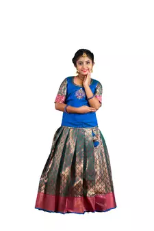 Shivangi Girls Ramar Green Lilly Bud Pattu Pavadai | Langa