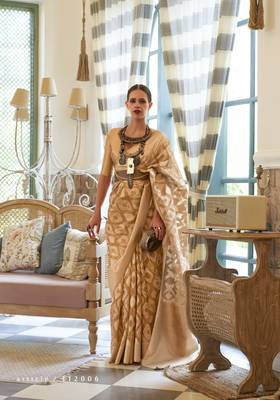  Latest Collection Kalki Koechlin Cream Tissue Silk Designer Indian Wear Saree With Blouse 1
