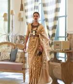  Latest Collection Kalki Koechlin Cream Tissue Silk Designer Indian Wear Saree With Blouse