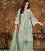 Green Heavy Thread Embroidery Work Net unstitched Long Length Kameez Pant party wear salwarsuit