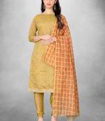 Mustard Digital Printed,Embroidery Work Chanderi unstitched Long Length Kameez Pant party wear salwarsuit