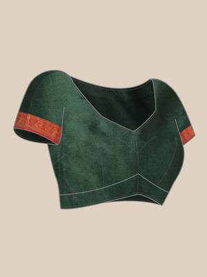 Green Woven Silk Blend Saree With Blouse 6