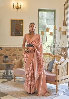  Latest Collection Kalki Koechlin Peach Tissue Silk Designer Indian Wear Saree With Blouse 1