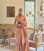  Latest Collection Kalki Koechlin Peach Tissue Silk Designer Indian Wear Saree With Blouse