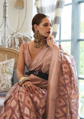  Latest Collection Kalki Koechlin Peach Tissue Silk Designer Indian Wear Saree With Blouse 2