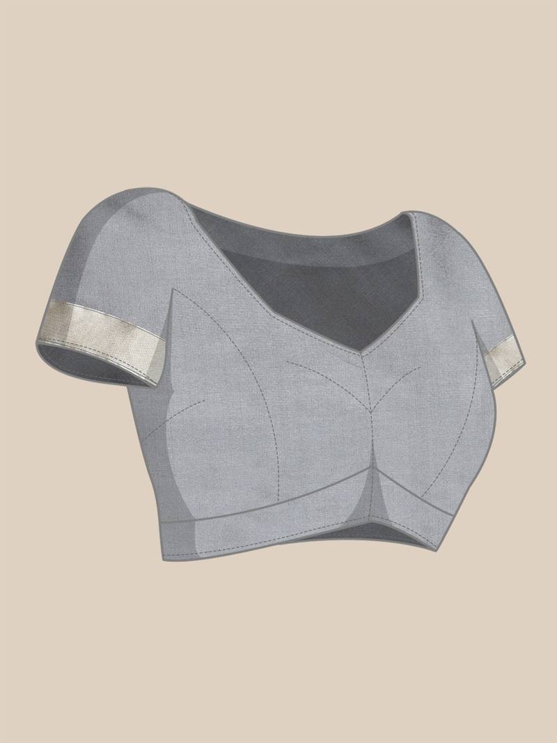 Grey Woven Silk Blend Saree With Blouse
