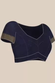 Navy Blue Woven Silk Blend Saree With Blouse