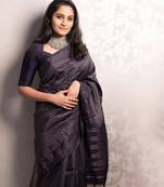 Black Woven Kanjivaram Silk Saree With Blouse Piece