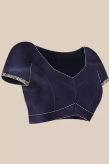 Women's Navy Blue Kota Lichi Golden Zari Ethnic Motif Banarasi Contemporary Woven Design Saree With Running Blouse Piece