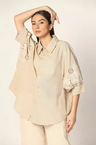 Beige Shirt Top Summer Pret Wear