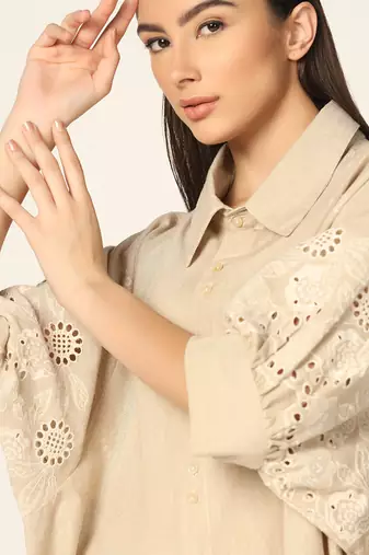 Beige Shirt Top Summer Pret Wear