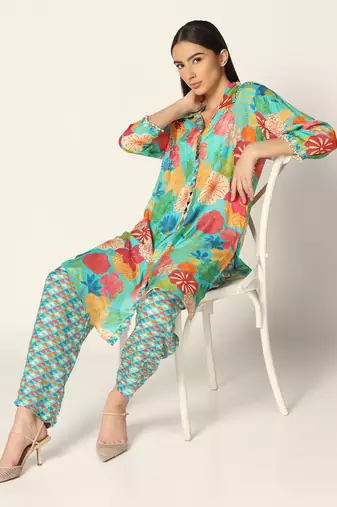 Blue Multi Co-Ord Set Summer Pret Wear