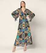 Blue Multi Wrap Up Dress Summer Pret Wear