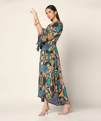 Blue Multi Wrap Up Dress Summer Pret Wear 2