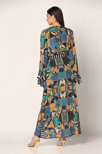 Blue Multi Wrap Up Dress Summer Pret Wear