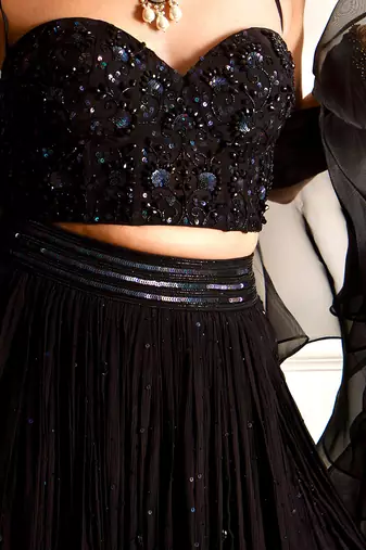 Evaa Black Corset And Gathered Lehenga