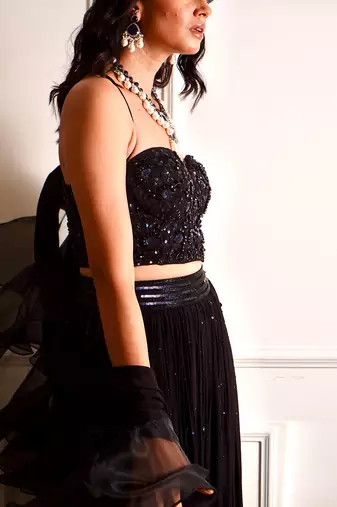 Evaa Black Corset And Gathered Lehenga