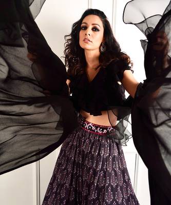 Imaara Black Ruffled Blouse And Printed Lehenga 3