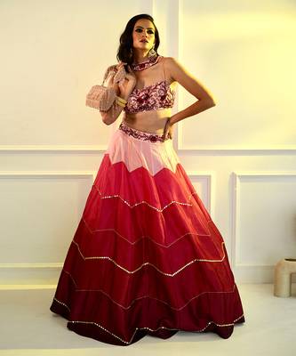 Celeste Pink Dupion Ombre Lehenga 1
