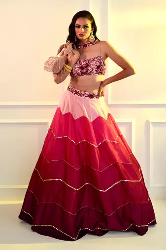 Celeste Pink Dupion Ombre Lehenga