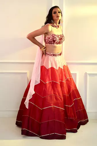 Celeste Pink Dupion Ombre Lehenga