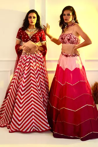 Celeste Pink Dupion Ombre Lehenga