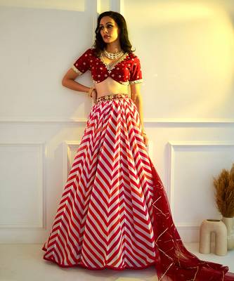 Myrah Pink Chevron Lehenga 1