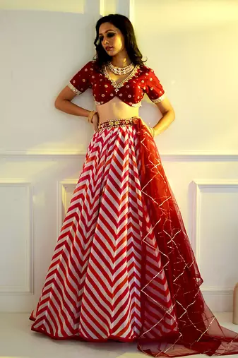 Myrah Pink Chevron Lehenga