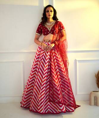 Myrah Pink Chevron Lehenga 3