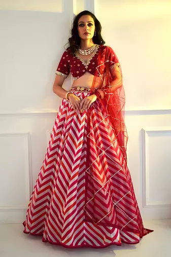 Myrah Pink Chevron Lehenga