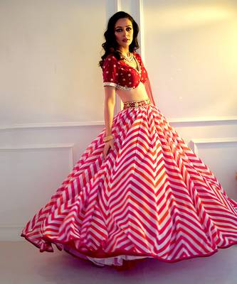 Myrah Pink Chevron Lehenga 4