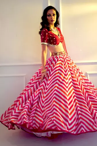 Myrah Pink Chevron Lehenga