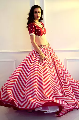 Myrah Pink Chevron Lehenga