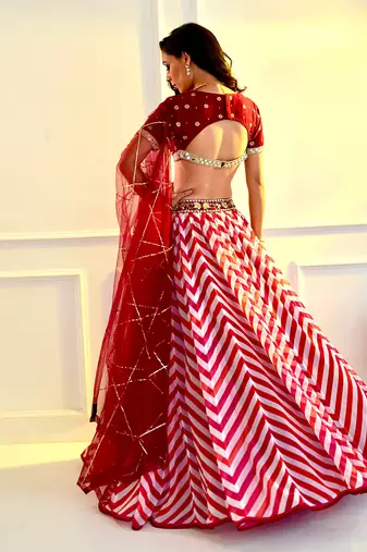 Myrah Pink Chevron Lehenga
