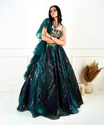 Meesha Green Marble Print Lehenga 1