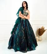 Meesha Green Marble Print Lehenga