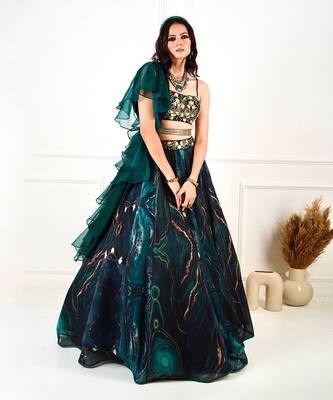 Meesha Green Marble Print Lehenga 2